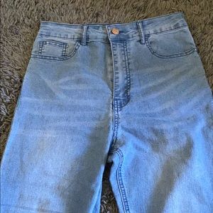 Cute light washed denim jeans with wide bottoms
